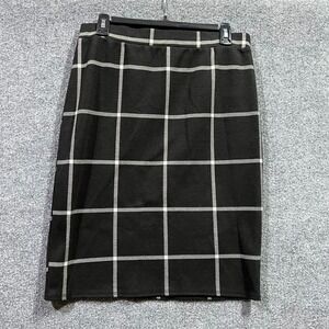 Monteau Pencil Skirt Womens XL Black Windowpane Check Rayon Stretch Knee Length